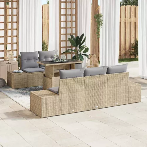 Kerti Kanapé Szett 6 db Beige és Világosszürke