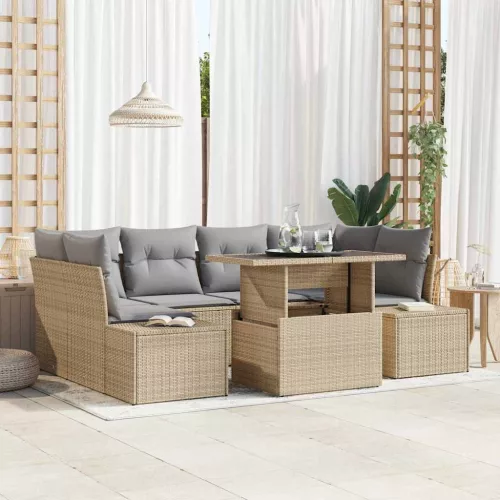 Kerti Kanapé Szett 7 db Beige és Világosszürke