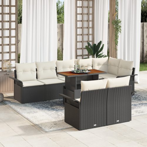 9 Darabos Kerti Sofa Szett Párnákkal Fekete Poli Rattan