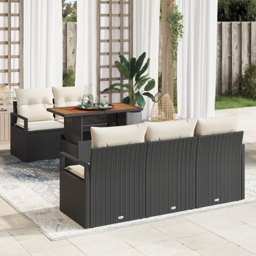 6 Részes Kerti Kanapé Szett Párnákkal Fekete Poly Rattan