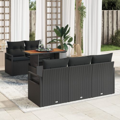 6 darabos Kert Kanapé Szett Párnákkal Fekete Poly Rattan