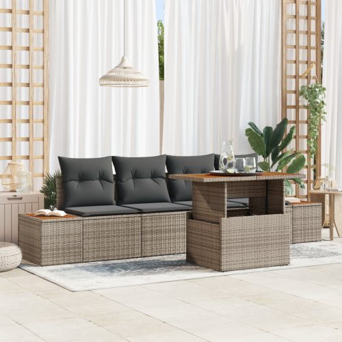5 részes kert kanapé szett párnákkal Szürke Poly Rattan