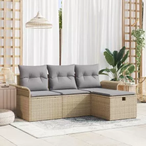  Kerti Kanapé Szett 4 db Beige és Világosszürke polirattan