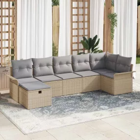   Kerti Kanapé Szett 7 db Beige és Világosszürke polirattan