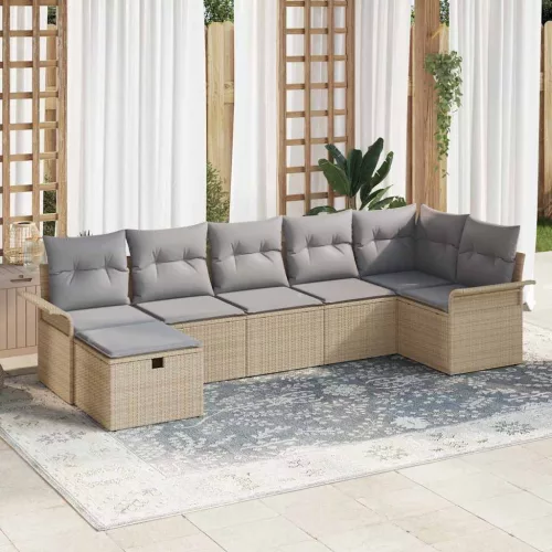 Kerti Kanapé Szett 7 db Beige és Világosszürke polirattan