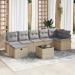  Kerti Kanapé Szett 8 db Beige és Világosszürke polirattan