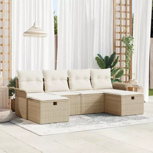 Kerti Kanapé Szett 6 db Beige és krém polirattan