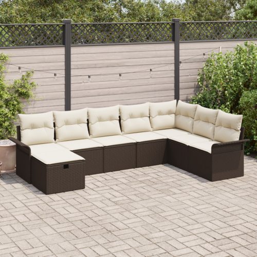 8 Részes Kerti Kanapészett Párnákkal Barna Poly Rattan
