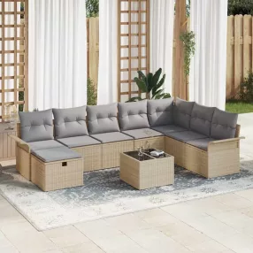   Kerti Kanapé Szett 9 db Beige és Világosszürke polirattan