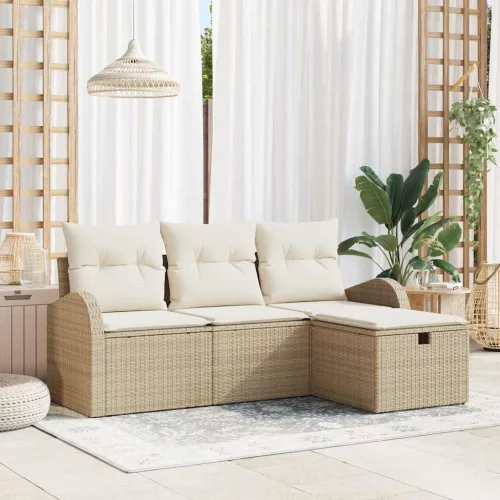 Kanapé Szett 4 db Beige és krém polirattan