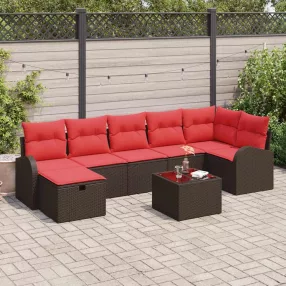   vidaXL Kanapé Szett párnával tárolóval 8 pcs Barna és Piros polirattan