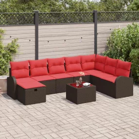   vidaXL Kanapé Szett párnával tárolóval 9 pcs Barna és Piros polirattan