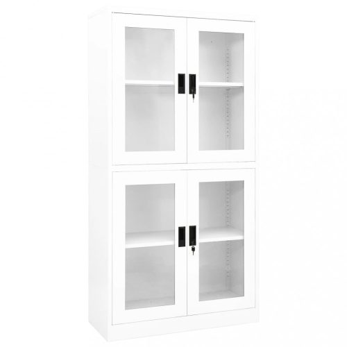 Fehér acél és edzett üveg irodai szekrény 90 x 40 x 180 cm