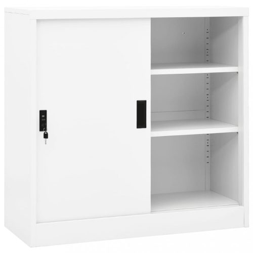 Fehér acél tolóajtós irodai szekrény 90 x 40 x 90 cm