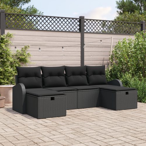 6 részes Kert Sofa Szett Párnákkal Fekete Poli Rattan