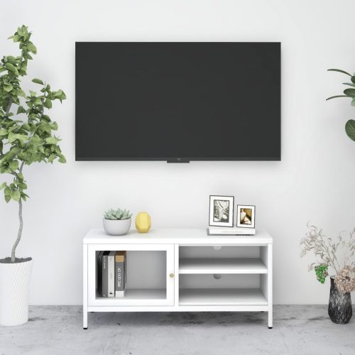 Fehér acél és üveg TV-szekrény 90 x 30 x 44 cm