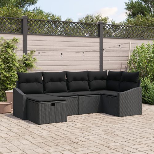 6 darabos Kertibútor szett párnákkal Fekete Poly Rattan