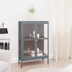   antracitszürke acél és üveg tálalószekrény 75 x 35 x 105 cm