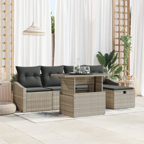 6 részes kertiszófa készlet párnákkal - világosszürke poly rattan