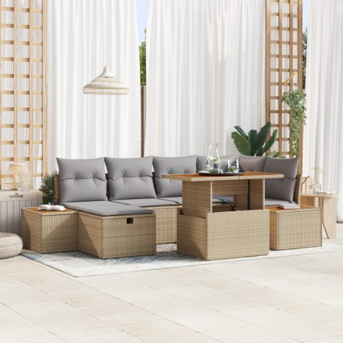 7 darabos kerti kanapé szett párnákkal Bézs Poly Rattan Akácia
