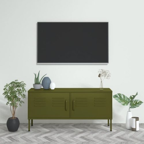 Olívazöld acél TV-szekrény 105 x 35 x 50 cm