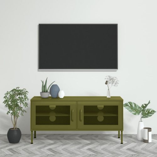 Olívazöld acél TV-szekrény 105 x 35 x 50 cm
