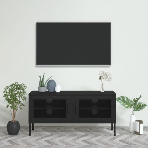 Fekete acél TV-szekrény 105 x 35 x 50 cm