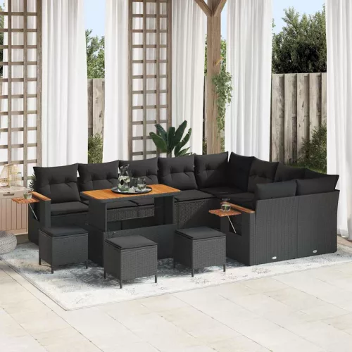 Kerti Kanapé Szett párnával 13 pcs Fekete 110 x 55 x 71 cm