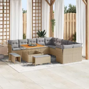   Kerti Kanapé Szett 13 pcs Beige és Világosszürke polirattan