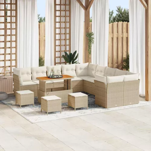 vidaXL Kerti Kanapé Szett párnával 14 pcs Beige és krém polirattan