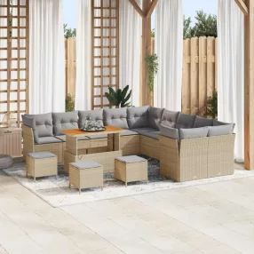   Kerti Kanapé Szett 14 pcs Beige és Világosszürke polirattan