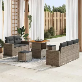   vidaXL Kerti Kanapé Szett 8 pcs Szürke Poli rattan és porbevonatú acél