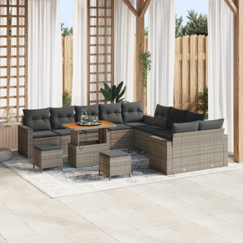 13 Részes Kertiszófa Szett Párnákkal Szürke Poly Rattan Akác