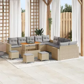   Kerti Kanapé Szett 18 pcs Beige és Világosszürke polirattan