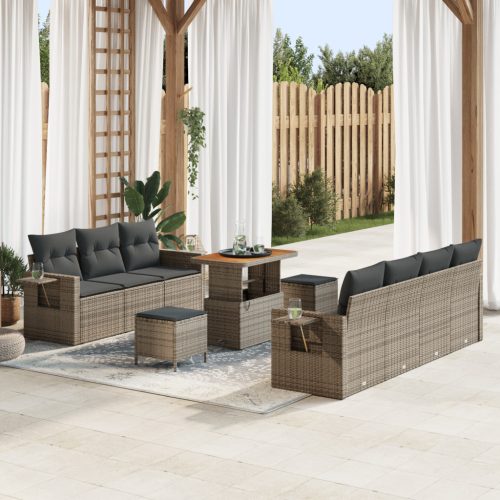 10 Darabos Kerti Sofa Szett Párnákkal Szürke Poli Rattan Akác