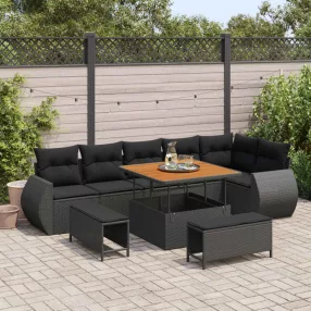   Kerti Kanapé Szett 9 db 9-Ülőhelyek száma Fekete Poly Rattan