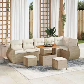   Kerti Kanapé Szett párnával 9 pcs Beige és krém Poly Rattan