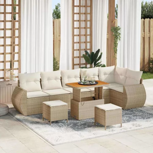 Kerti Kanapé Szett párnával 9 pcs Beige és krém Poly Rattan
