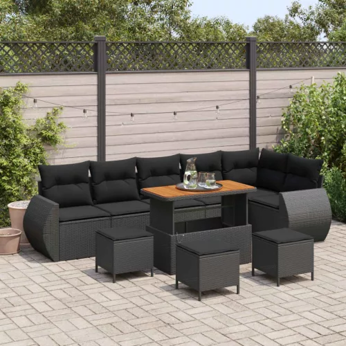 vidaXL Kerti Kanapé Szett párnával tárolóval 10 pcs Fekete Poly Rattan