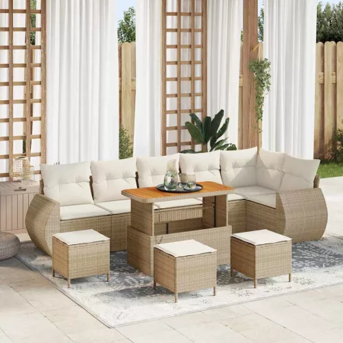 Kerti Kanapé Szett párnával 10 pcs Beige és krém Poly Rattan