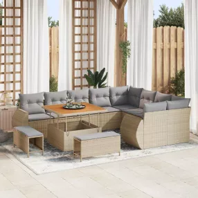   Kerti Kanapé Szett 12 pcs Beige és Világosszürke Poly Rattan