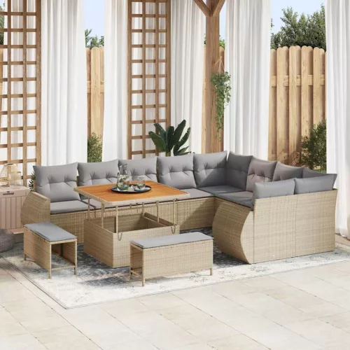 Kerti Kanapé Szett 12 pcs Beige és Világosszürke Poly Rattan