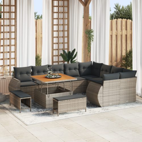 12 darabos kertisofa szett párnákkal Szürke Poli Rattan Akác