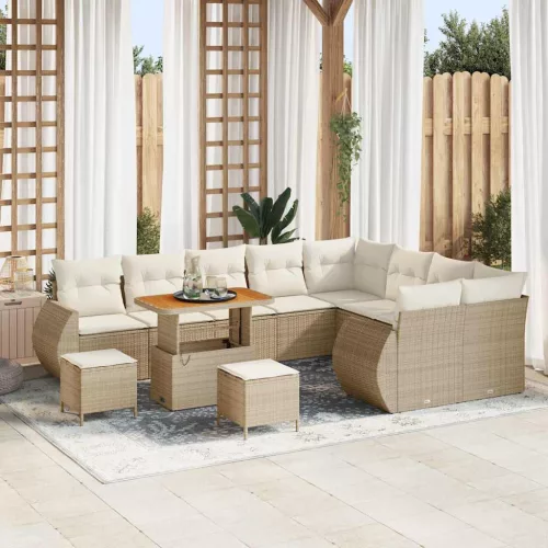 Kerti Kanapé Szett párnával 12 pcs Beige és krém Poly Rattan