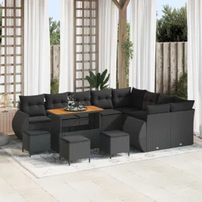   vidaXL Kerti Kanapé Szett párnával tárolóval 13 pcs Fekete Poly Rattan