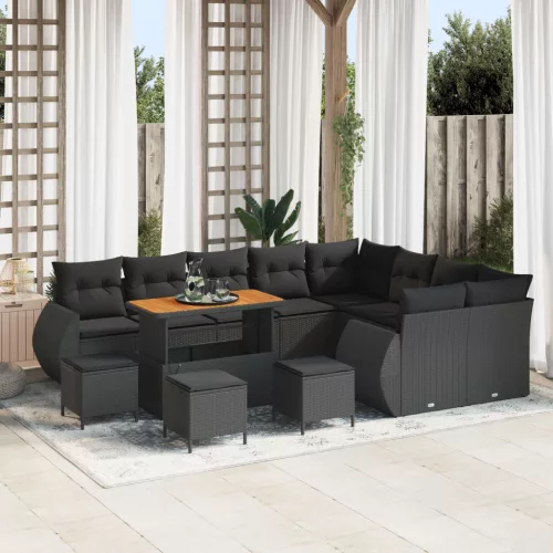 Kerti Kanapé Szett 13 db 12-Ülőhelyek száma Fekete Poly Rattan