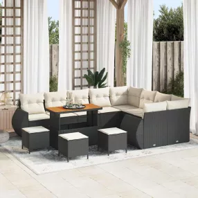   Kerti Kanapé Szett párnával 13 pcs Fekete és Krém Poly Rattan