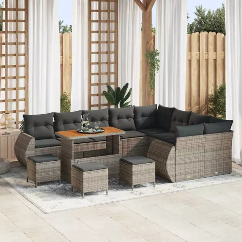 Kerti Kanapé Szett párnával tárolóval 13 pcs Szürke Poly Rattan