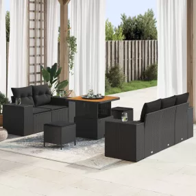   Kerti Kanapé Szett 8 db 8-Ülőhelyek száma Fekete Poly Rattan