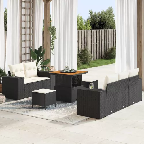 vidaXL Kerti Kanapé Szett párnával 8 pcs Fekete és Krém Poly Rattan